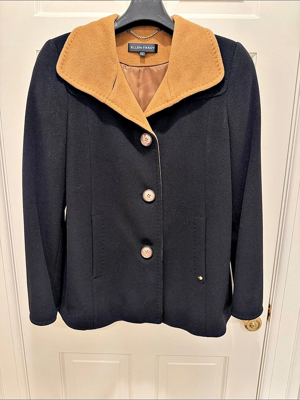 Ellen Tracy Color Block Pea Coat Large
